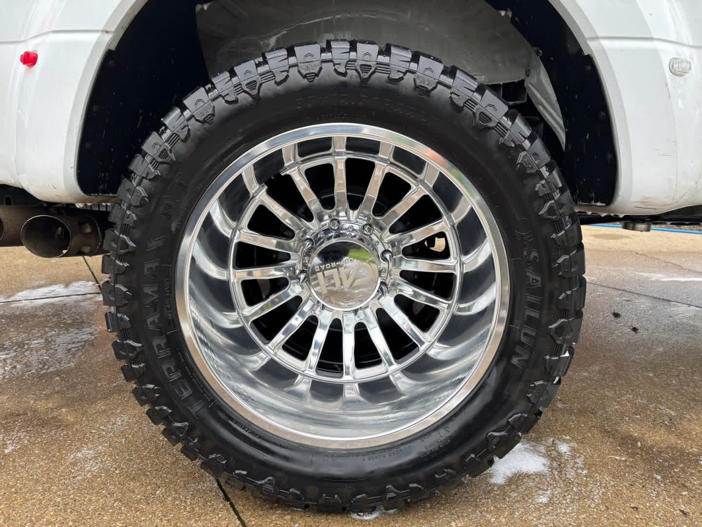 Polished chrome wheel and shined tire